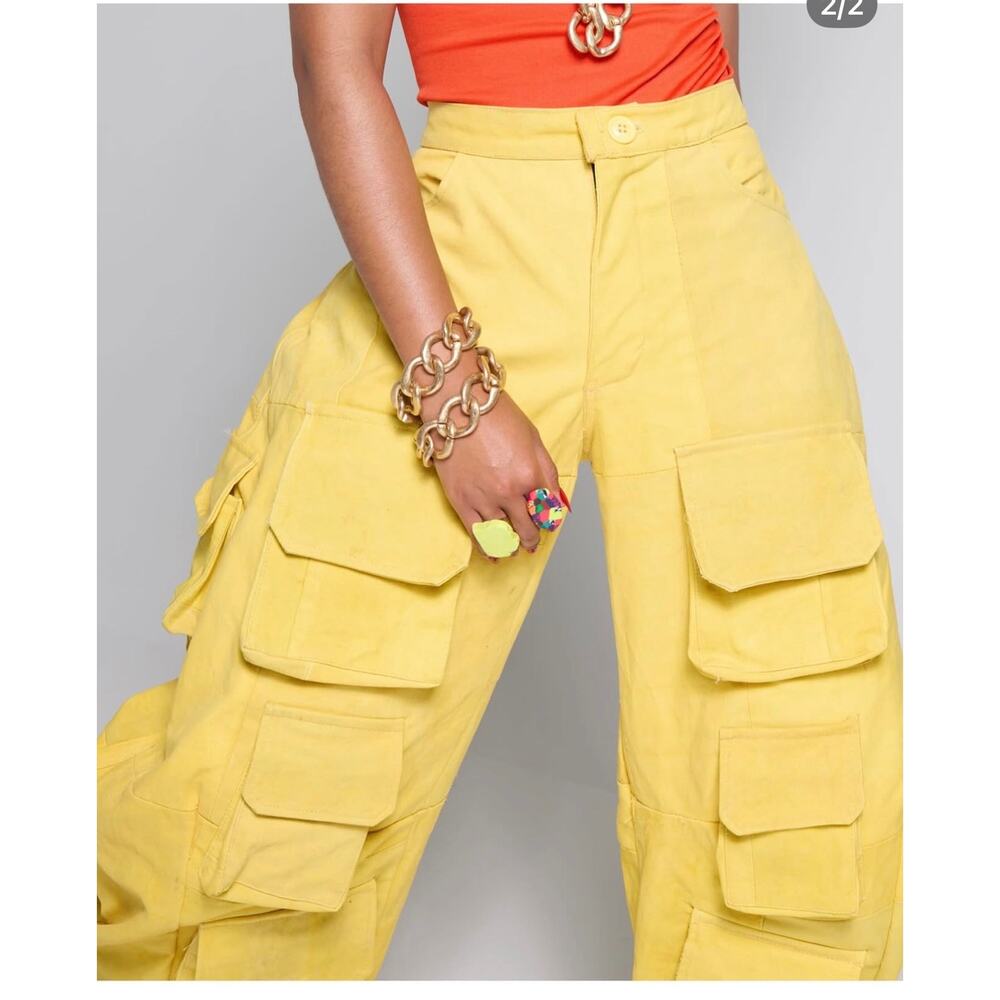 Ankvas Wide-leg Cargo Pants. Vibrant neon green. - Picture 5 of 5